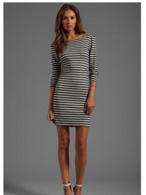 Rory Beca Bridge Stripe Criss Cross Back Striped Dress -‎ Black, Cream - Small